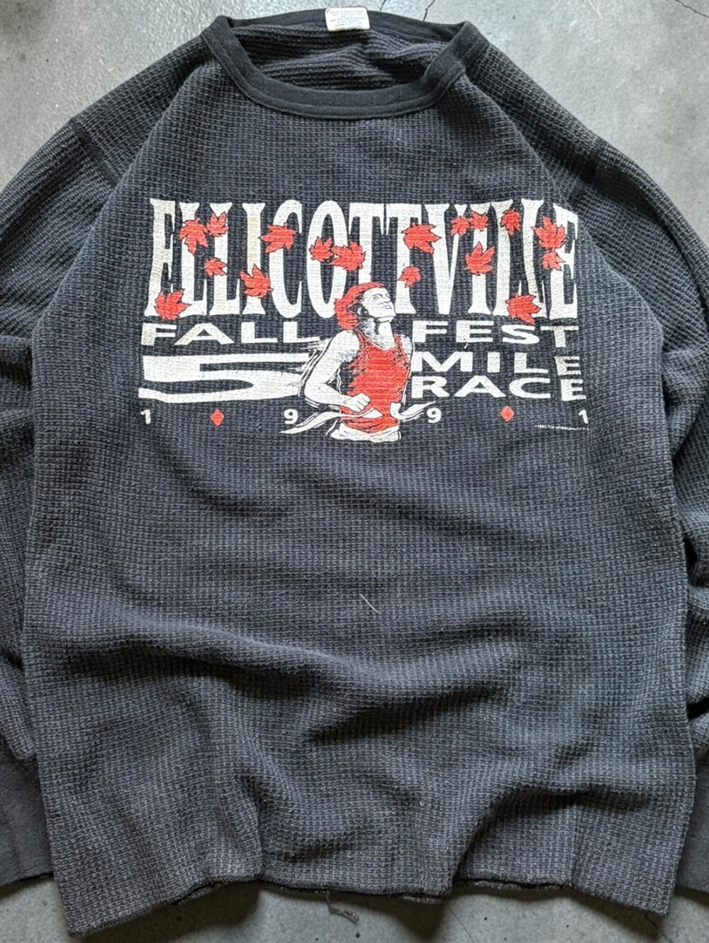 Vintage 1991 Fall Fest Waffle Knit Thermal Longsleeve Black Shirt Size Mens XL